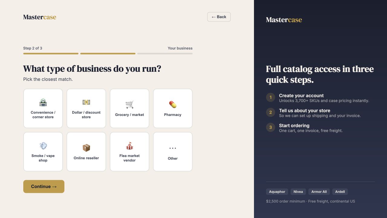 Original Claude business-type screen with illustrated icons for store types